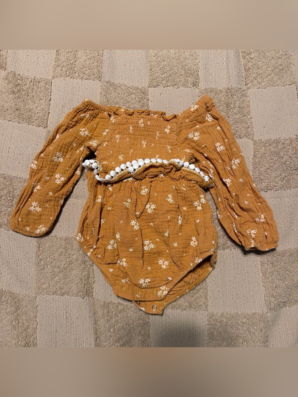 Rachel Zoe Mustard Floral Long-Sleeve Baby One-Piece